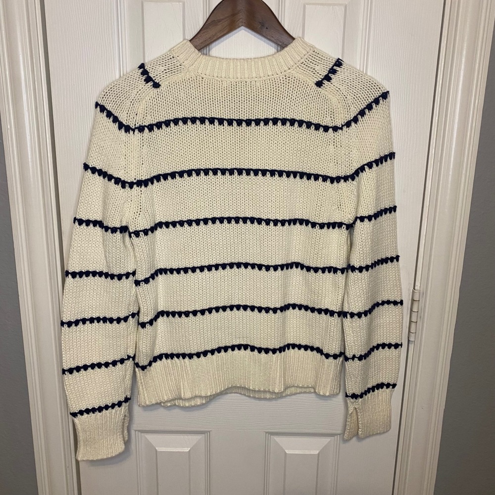 Madewell Sweater Womens Small Cream Black Striped Cotton Knit Crewneck Preppy - Picture 2 of 4